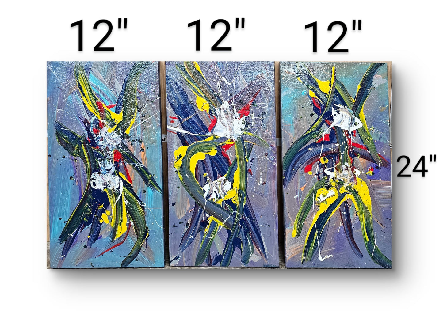 Acrylic Paintings by Artist Maria LaCour (set of 3) 12" x 24"
