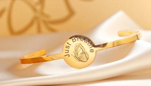 Bracelet, Bangle Flat with Centered Circle Silver, Gold, or Rose Gold