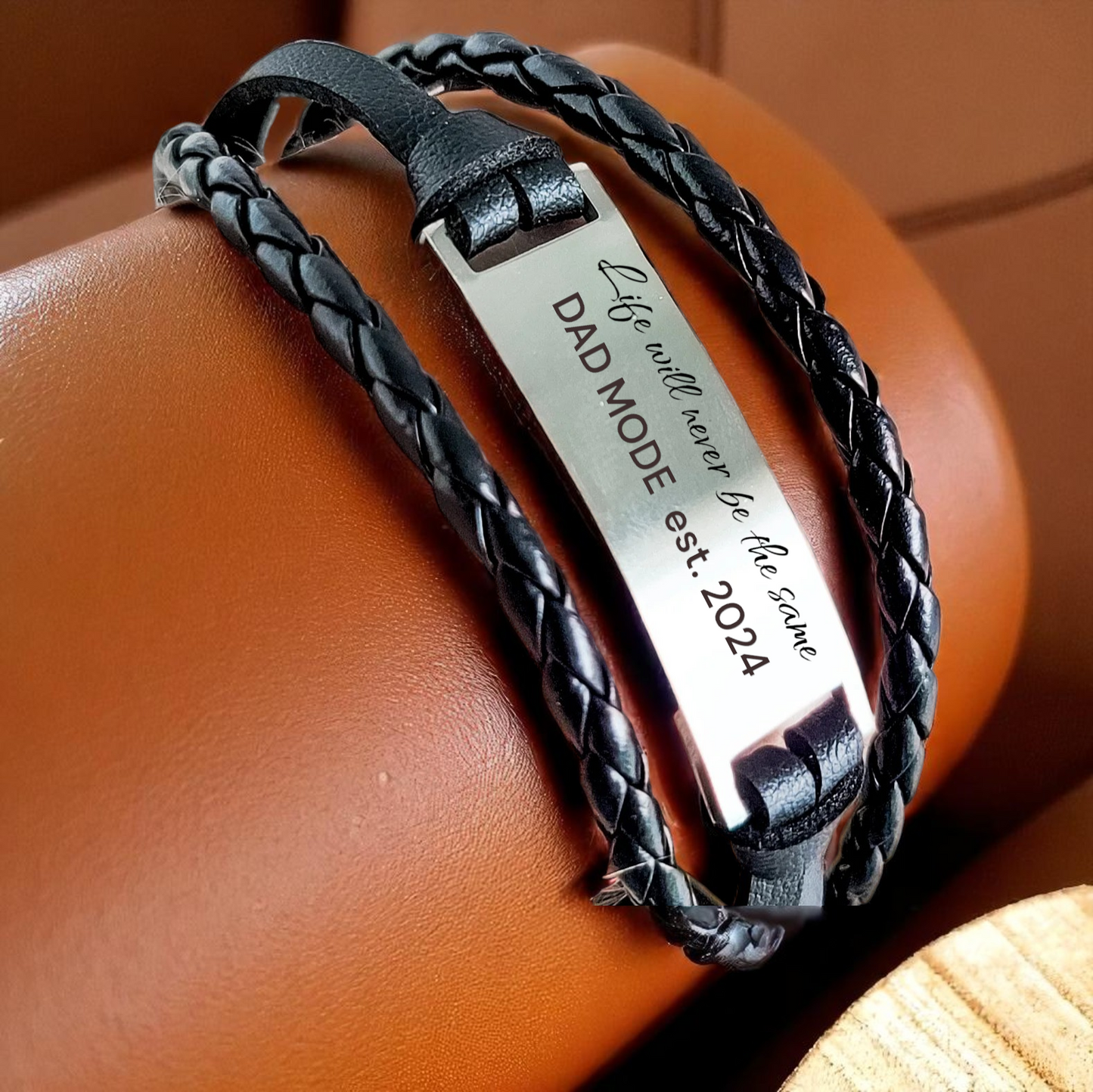 Bracelet, Men's Stainless Steel Bar with Triple Cord - Black