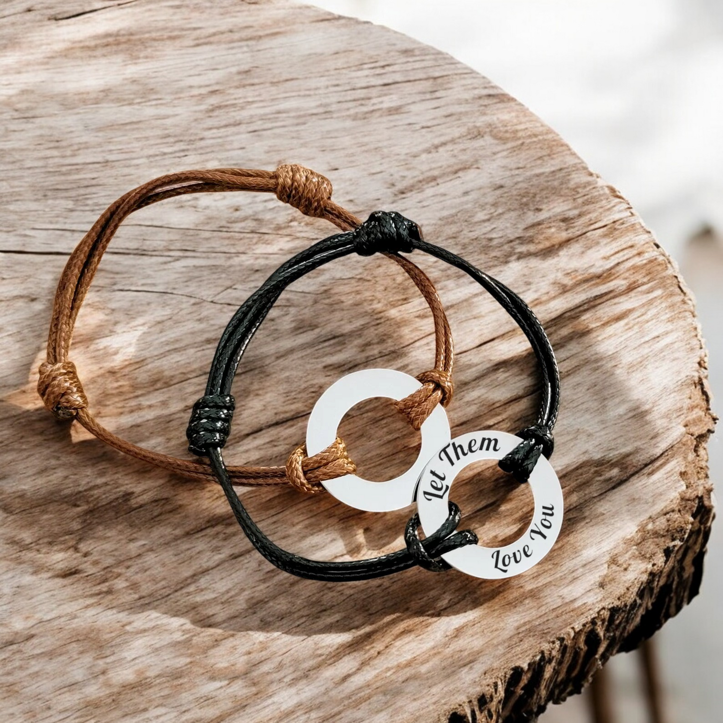 Bracelet, Open Circle with Woven Brown or Black Cord