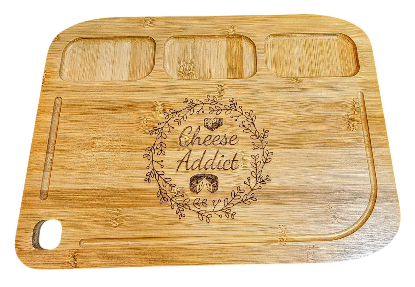Charcuterie - Chopping Board Bamboo 3 Compartments 12 1/4" x 16 1/2" x 9/16" - Cheese Addict