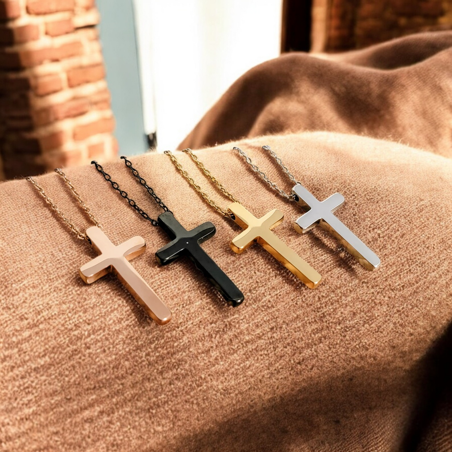 Necklace, Cross Vertical in Silver, Gold, Rose Gold, or Black