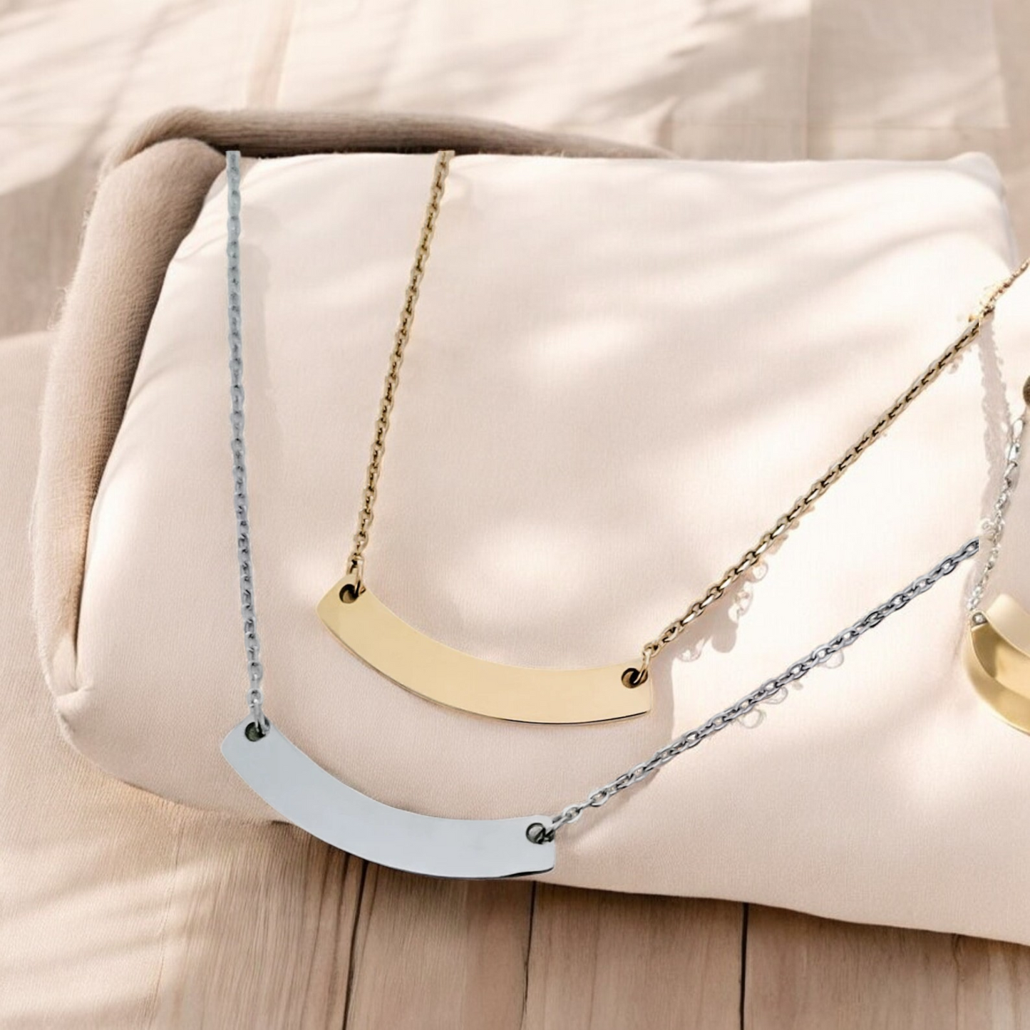 Necklace Pendant, Curved Bar Gold or Silver