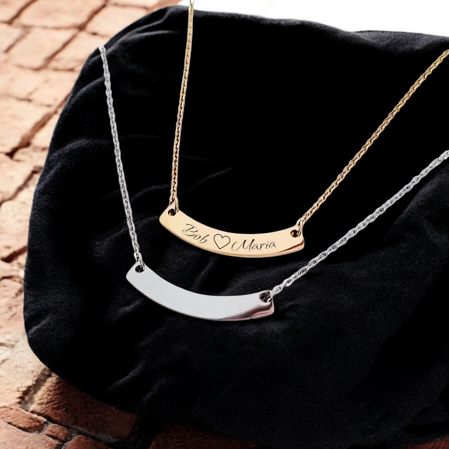 Necklace Pendant, Curved Bar Gold or Silver