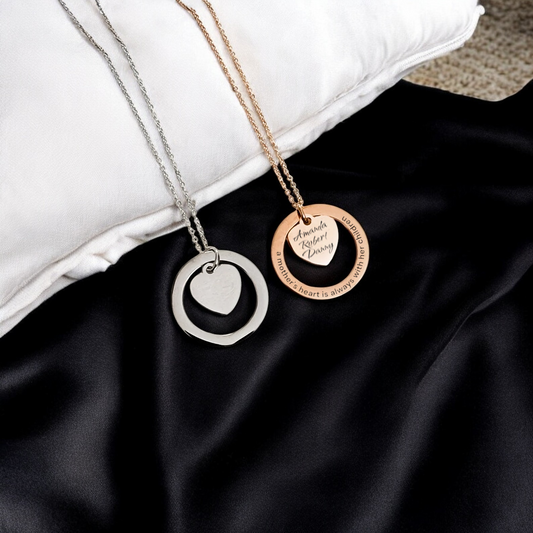AA004A - Necklace Pendant Encircled Heart Silver, Gold, or Rose Gold