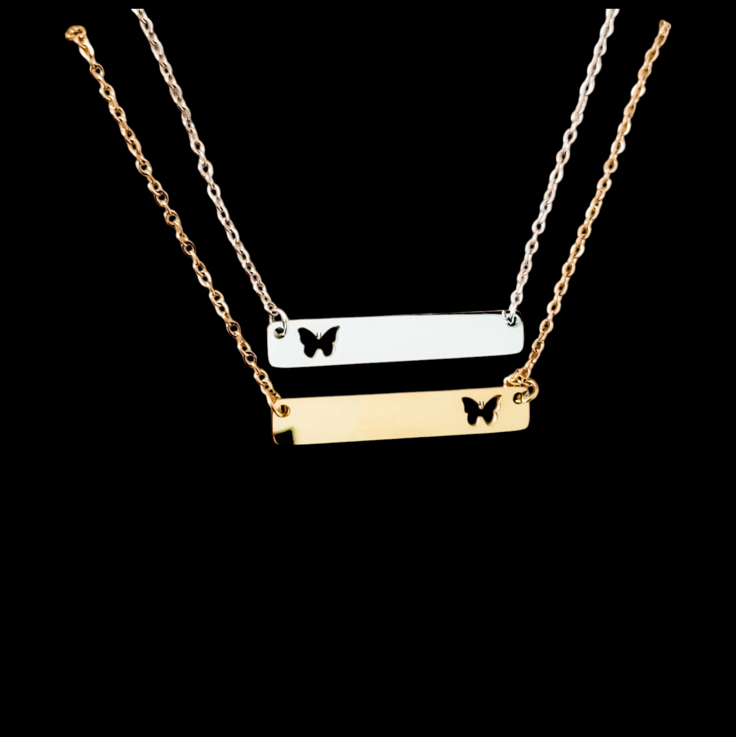 Necklace Pendant, Horizontal Bar with Butterfly Cutout