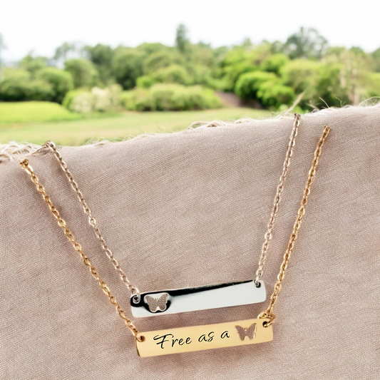Necklace Pendant, Horizontal Bar with Butterfly Cutout