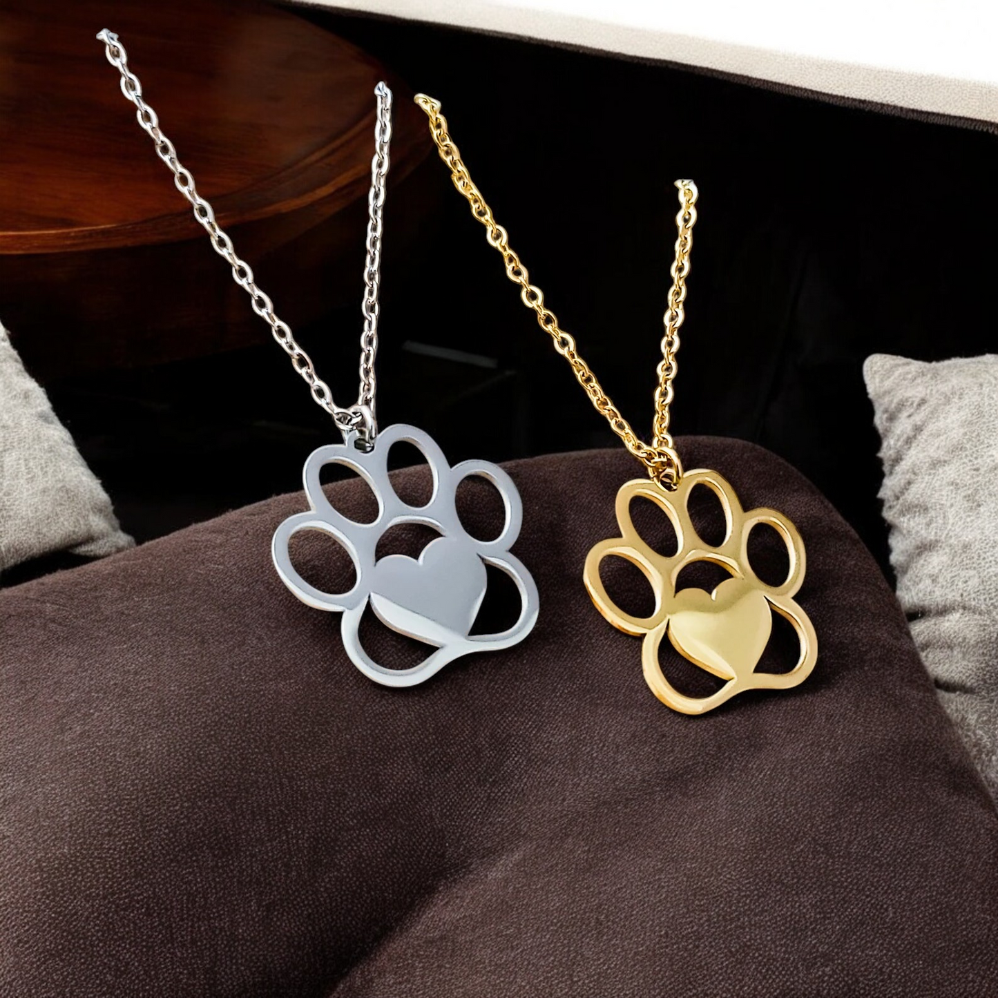 Necklace Pendant, Paw Print Gold or Silver