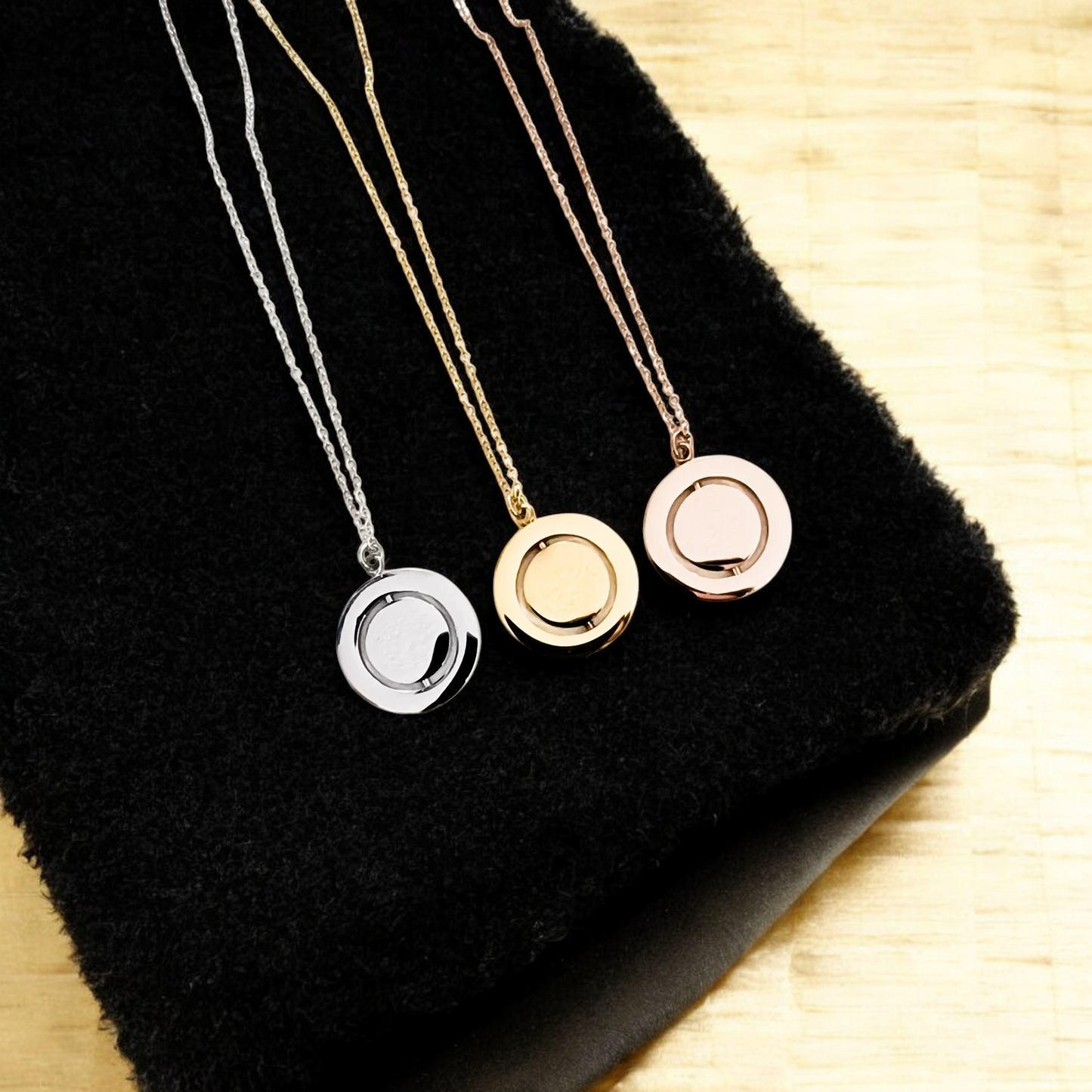 Necklace Pendant, Necklace Rotating Circle Gold, Rose Gold or Silver