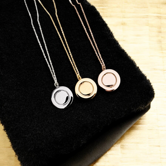 Necklace Pendant, Necklace Rotating Circle Gold, Rose Gold or Silver