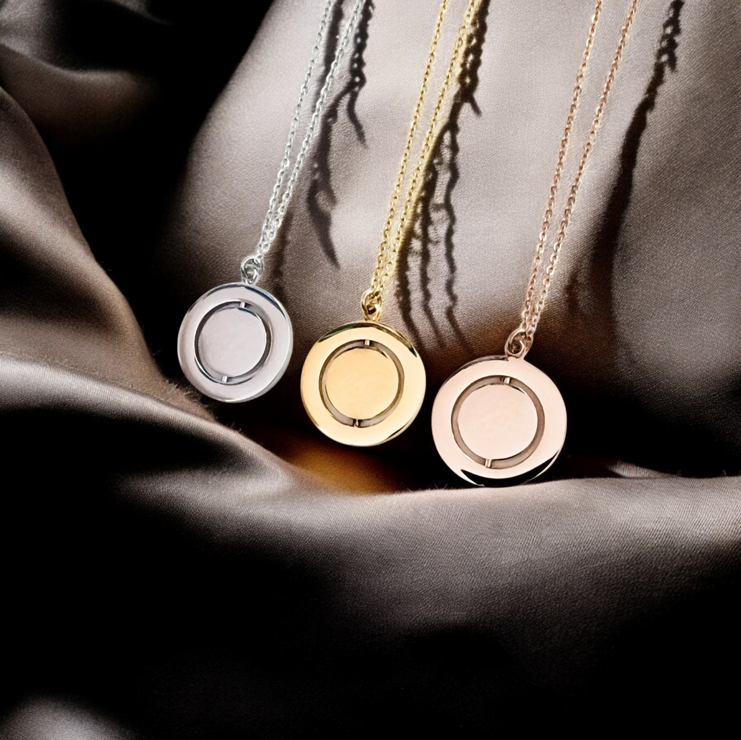 Necklace Pendant, Necklace Rotating Circle Gold, Rose Gold or Silver