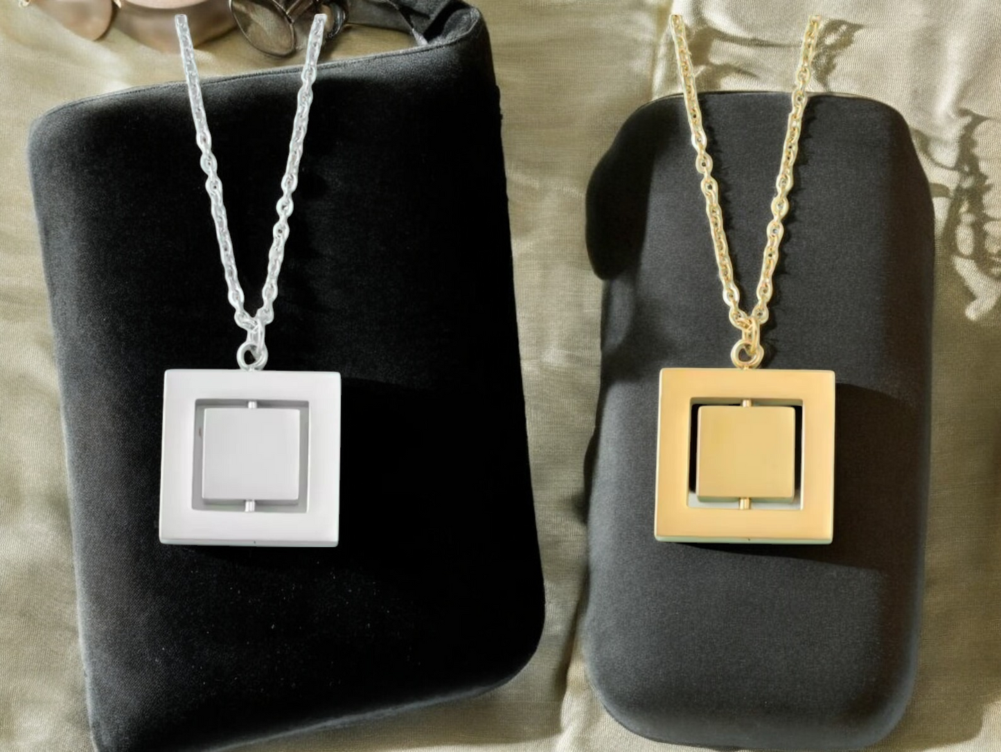 Necklace Pendant, Rotating Square Gold or Silver
