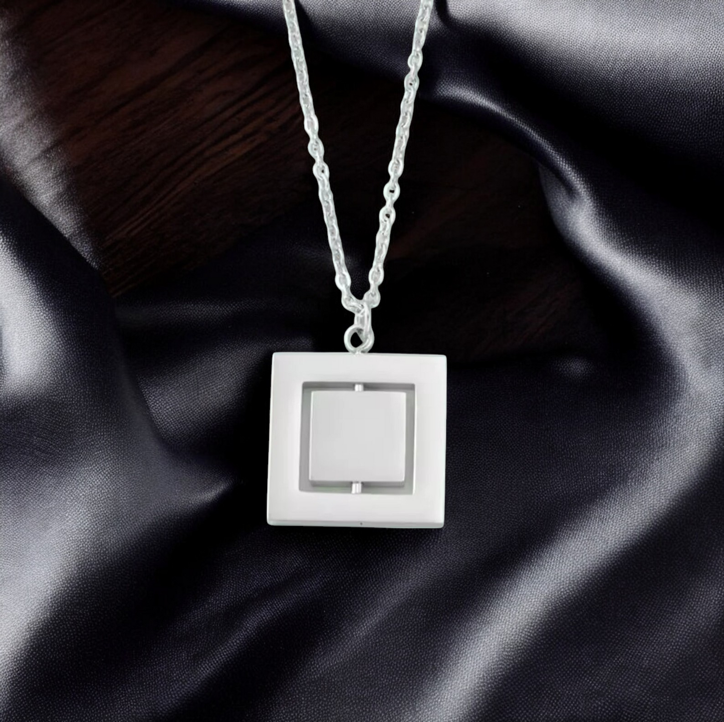 Necklace Pendant, Rotating Square Gold or Silver