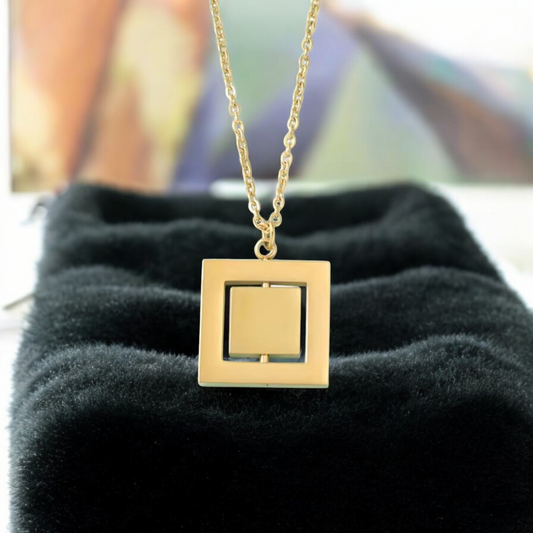 Necklace Pendant, Rotating Square Gold or Silver