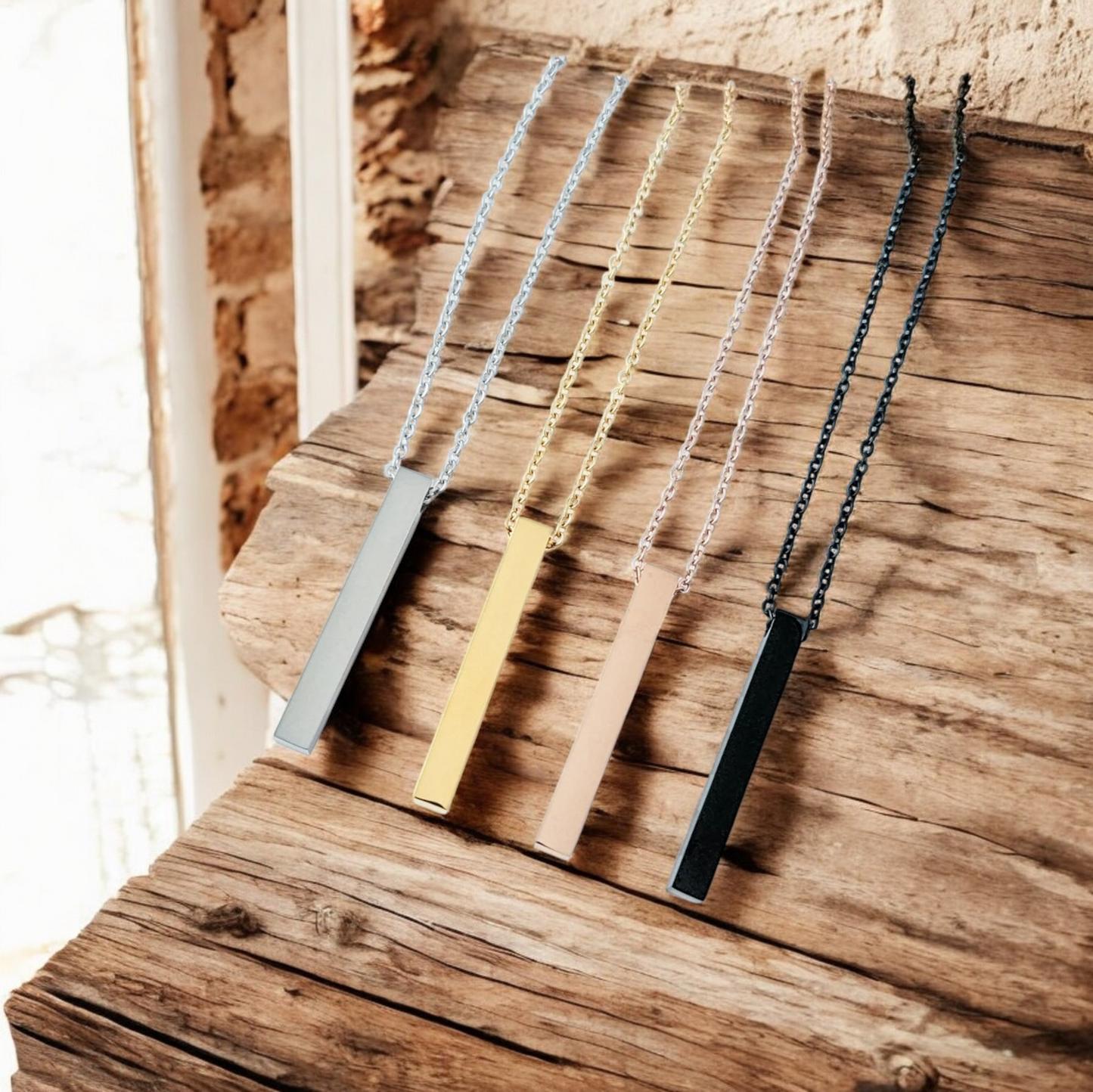Necklace, Vertical Bar Gold Silver Rose Black