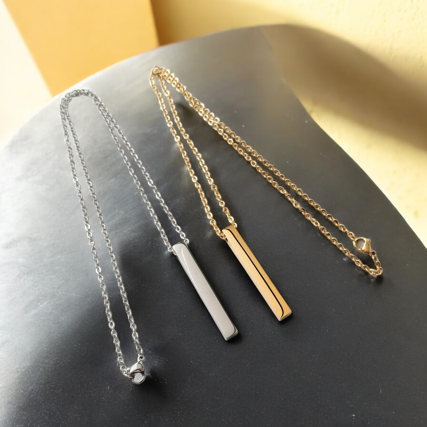Necklace, Vertical Bar Gold Silver Rose Black