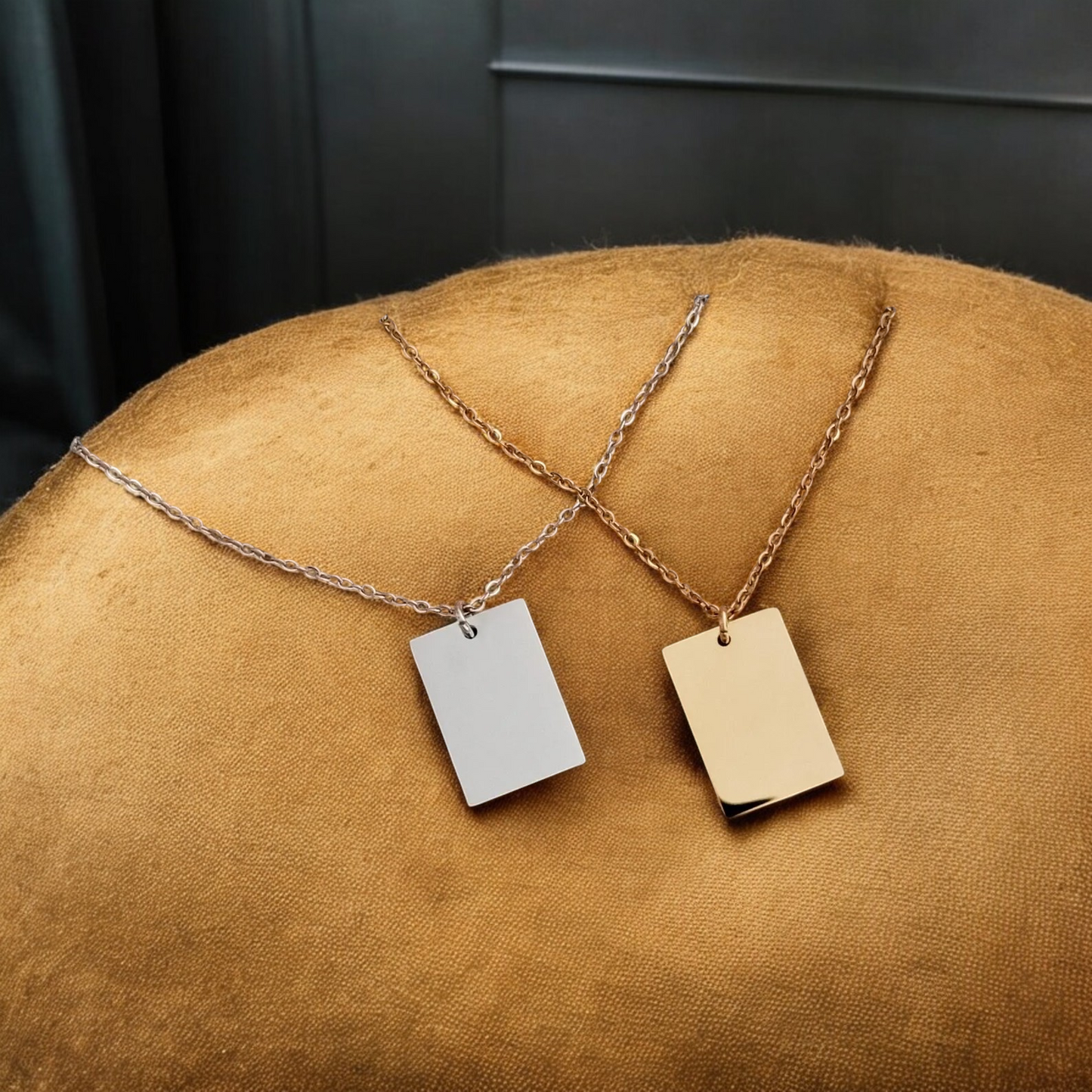 AA004 - Necklace Pendant, Wide Rectangle Gold Silver