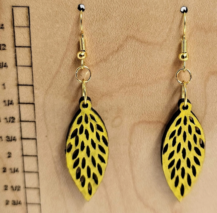 Wood Earrings Leaf Style Yellow