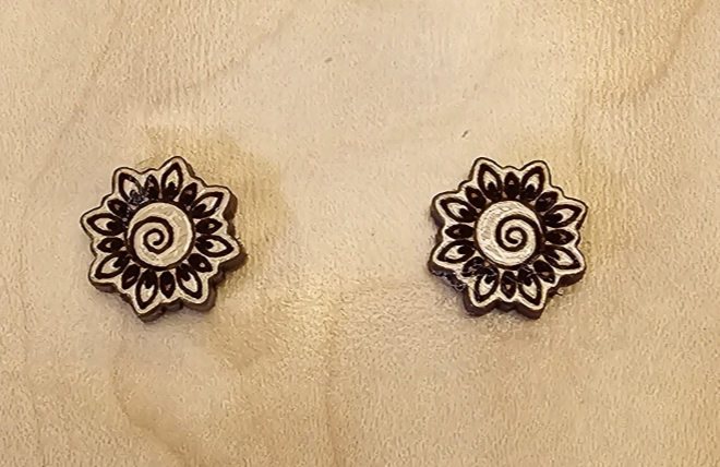 Wood Stud Earrings Flower (2) Natural Wood Color