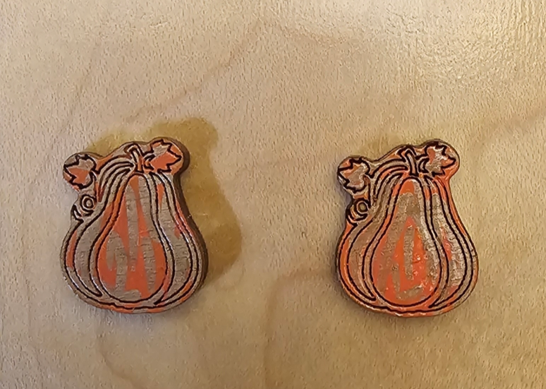 Wood Stud Earrings Gourds Brown Orange