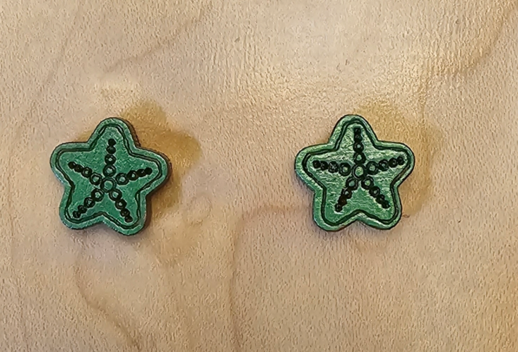 Wood Stud Earrings Starfish Shaped - Green