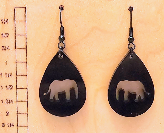 Acrylic Teardrop Earrings with Elephant Cutout Black