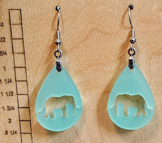 Acrylic Teardrop Earrings with Elephant Cutout Turquoise