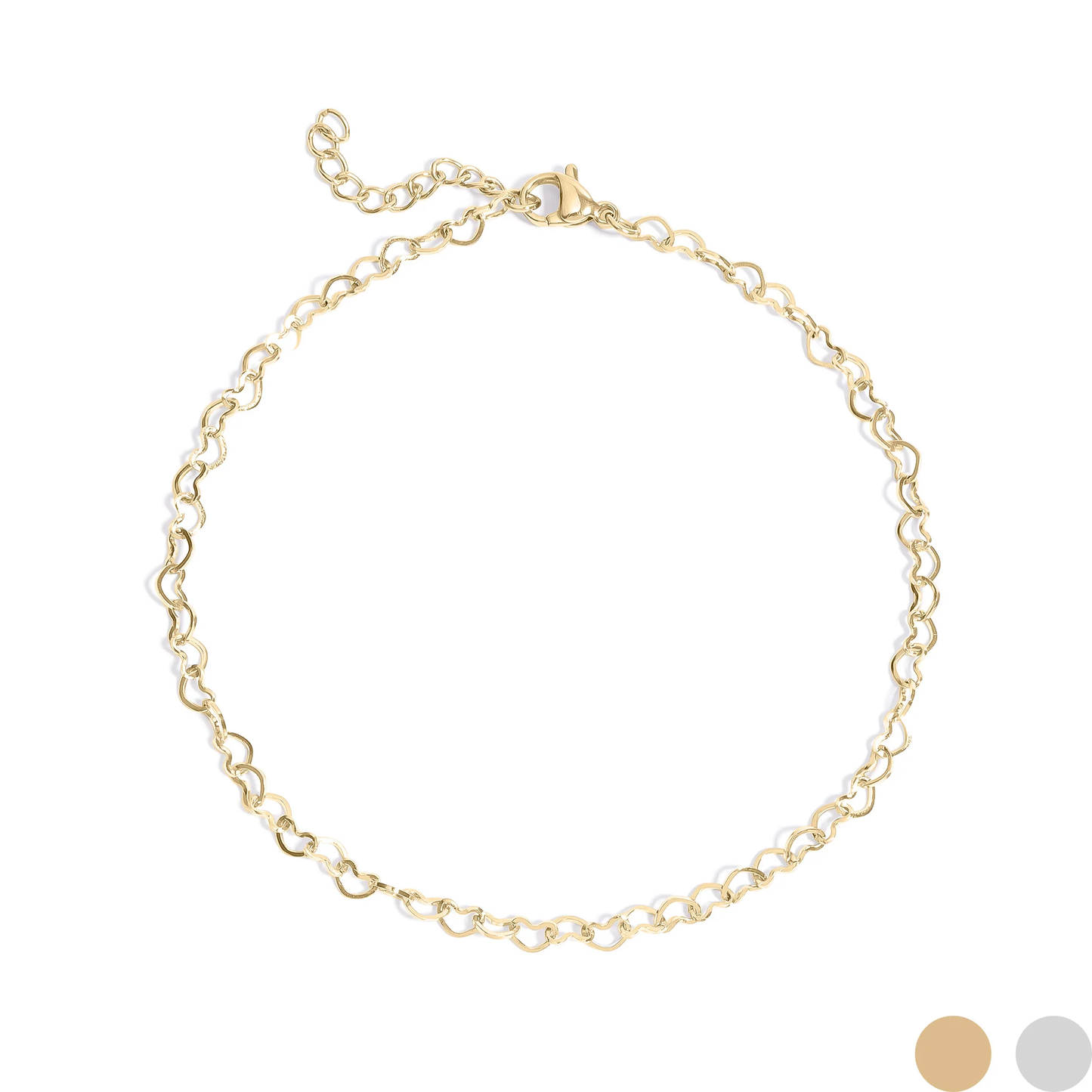 Anklet, Tiny Hearts Chain 18K PVD Stainless Steel Gold or Silver