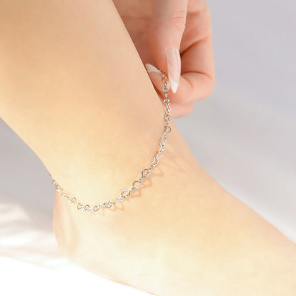 Anklet, Tiny Hearts Chain 18K PVD Stainless Steel Gold or Silver