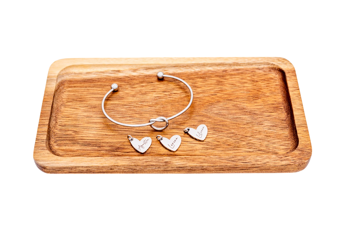 Bracelet, Knotted Bangle Silver, Gold, or Rose Gold Blank with Heart Shaped Charms
