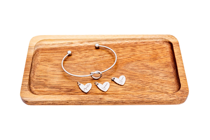 Bracelet, Knotted Bangle Silver, Gold, or Rose Gold Blank with Heart Shaped Charms