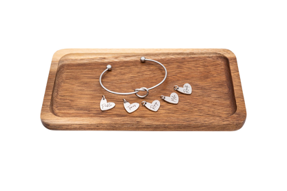 Bracelet, Knotted Bangle Silver, Gold, or Rose Gold Blank with Heart Shaped Charms