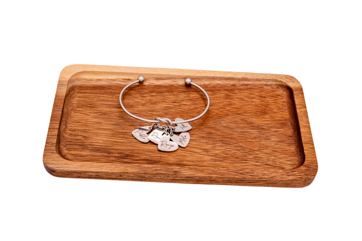 Bracelet, Knotted Bangle Silver, Gold, or Rose Gold Blank with Heart Shaped Charms