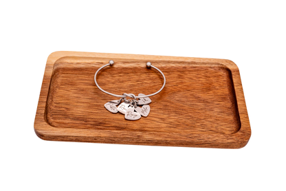 Bracelet, Knotted Bangle Silver, Gold, or Rose Gold Blank with Heart Shaped Charms