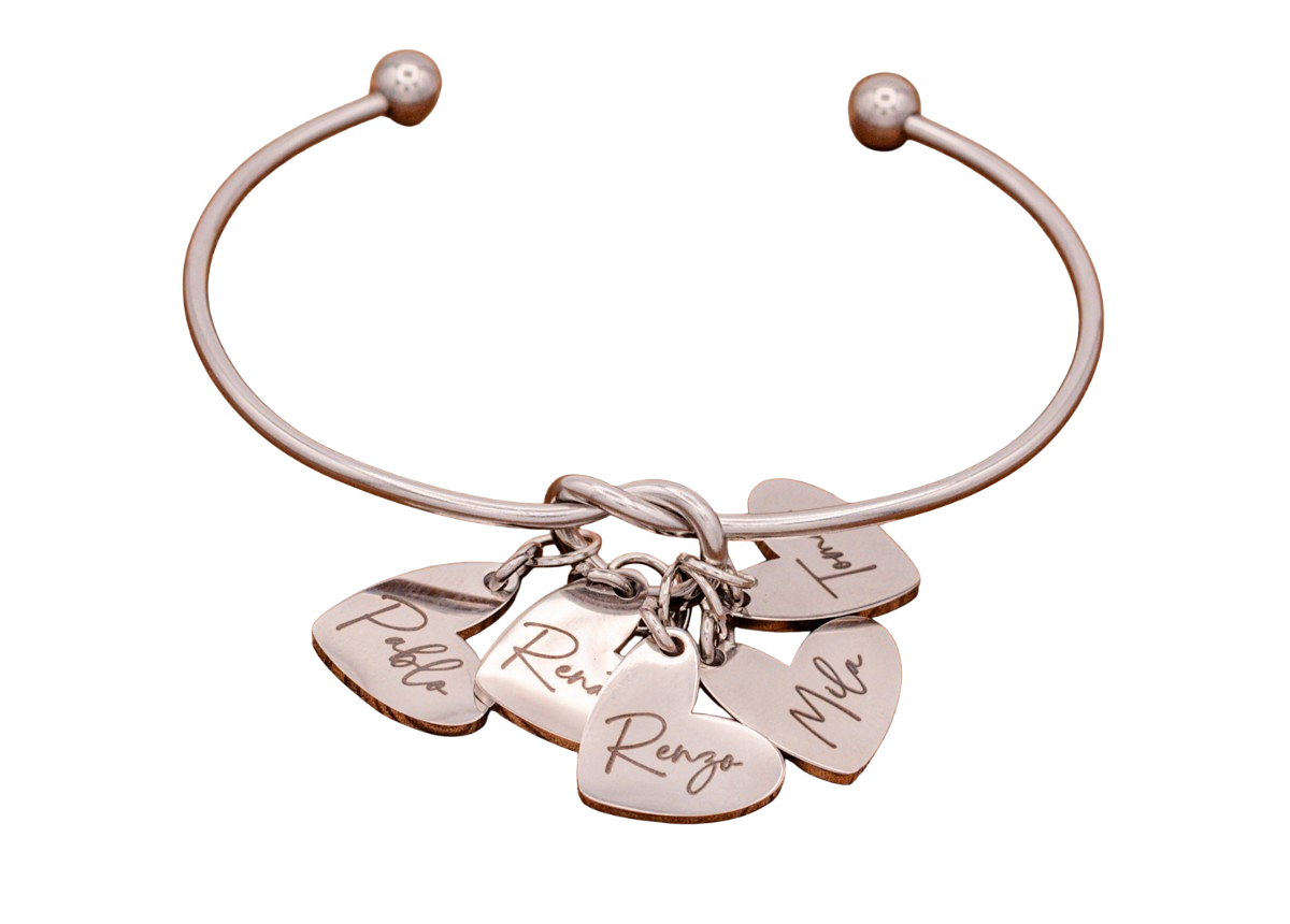 Bracelet, Knotted Bangle Silver, Gold, or Rose Gold Blank with Heart Shaped Charms