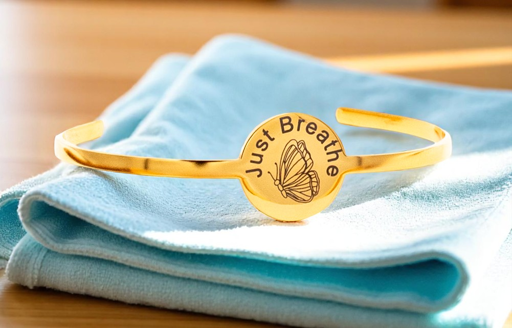Bracelet, Bangle Flat with Centered Circle Silver, Gold, or Rose Gold