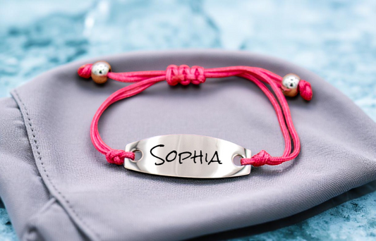 Bracelet Friendship Oval ID Engravable - Pink, Blue, Black, Purple, Lime, Red