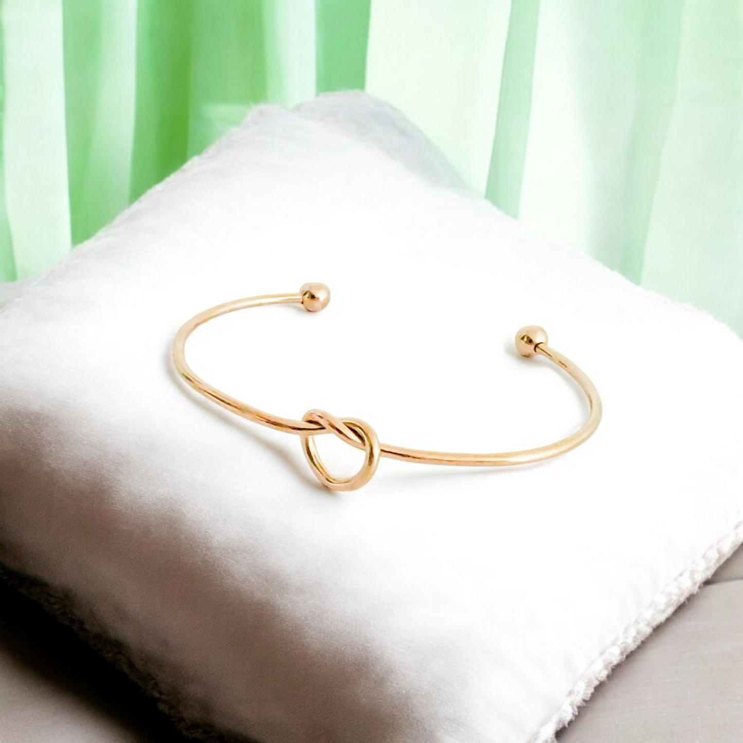 Bracelet, Knotted Bangle Silver, Gold, or Rose Gold Blank with Heart Shaped Charms