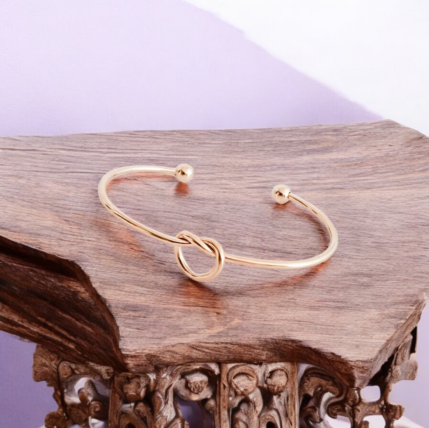 Bracelet, Knotted Bangle Silver, Gold, or Rose Gold Blank with Heart Shaped Charms