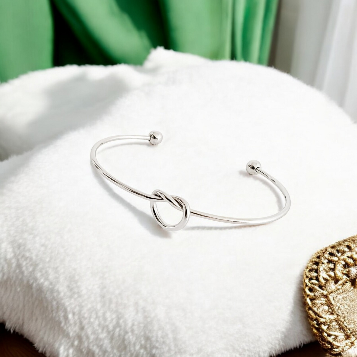 Bracelet, Knotted Bangle Silver, Gold, or Rose Gold Blank with Heart Shaped Charms