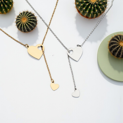 Necklace Heartfall Pendant Silver or Gold Larger Heart with Smaller Heart Cutout and Attached