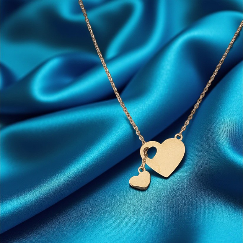 Necklace Heartfall Pendant Silver or Gold Larger Heart with Smaller Heart Cutout and Attached