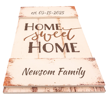 Sign, Wood Home Sweet Home 10 1/2" x 17" - 2 Engravable Areas