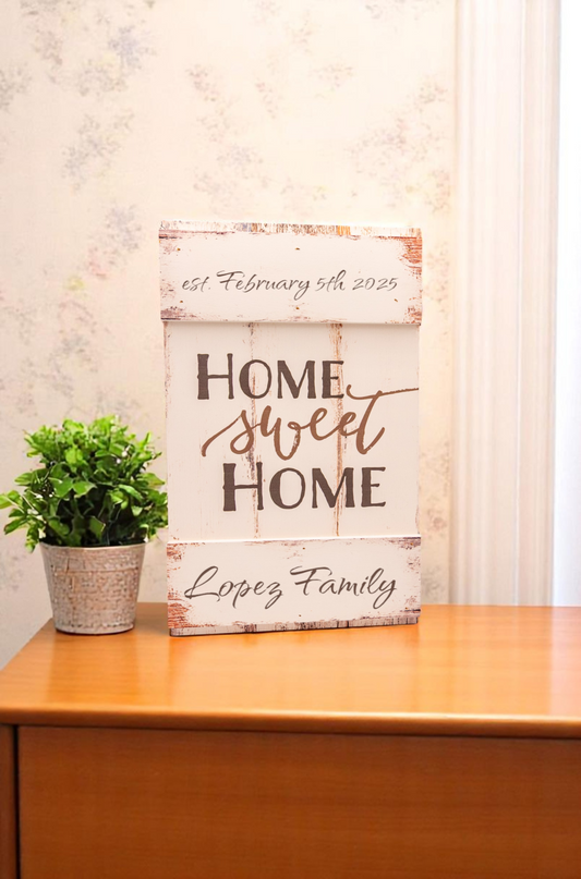 Sign, Wood Home Sweet Home 10 1/2" x 17" - 2 Engravable Areas