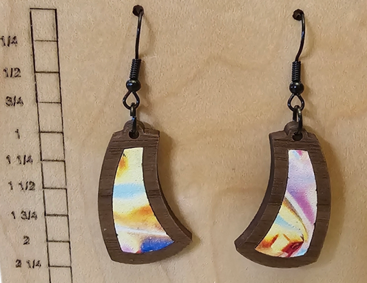 Wood and Acrylic Inlay Earrings Dark Wood - Abstract