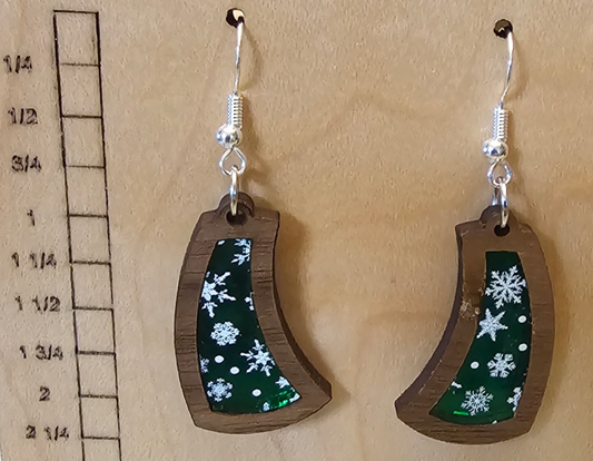 Wood and Acrylic Inlay Earrings Dark Wood - Christmas
