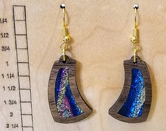 Wood and Acrylic Inlay Earrings Dark Brown - Glitter