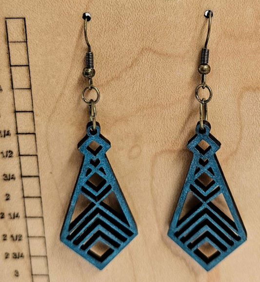 Wood Earrings Geometric Style  Turquoise