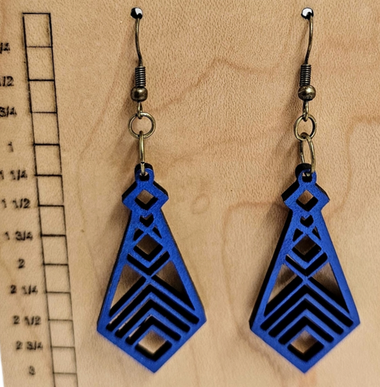 Wood Earrings Geometric Style Blue