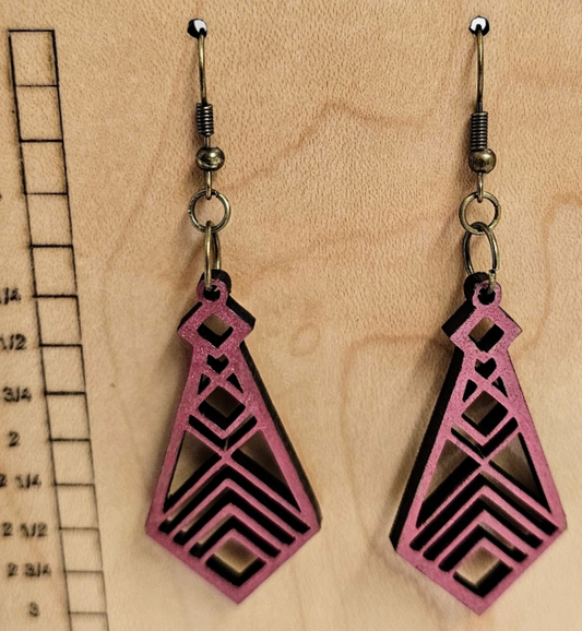 Wood Earrings Geometric Style Mauve